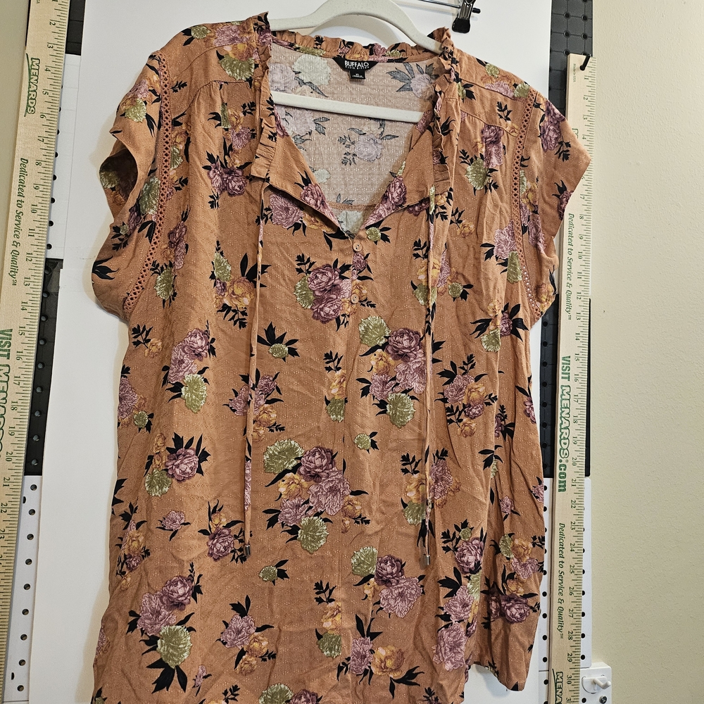 Buffalo David Bitton Floral Blouse - Orange and Purple